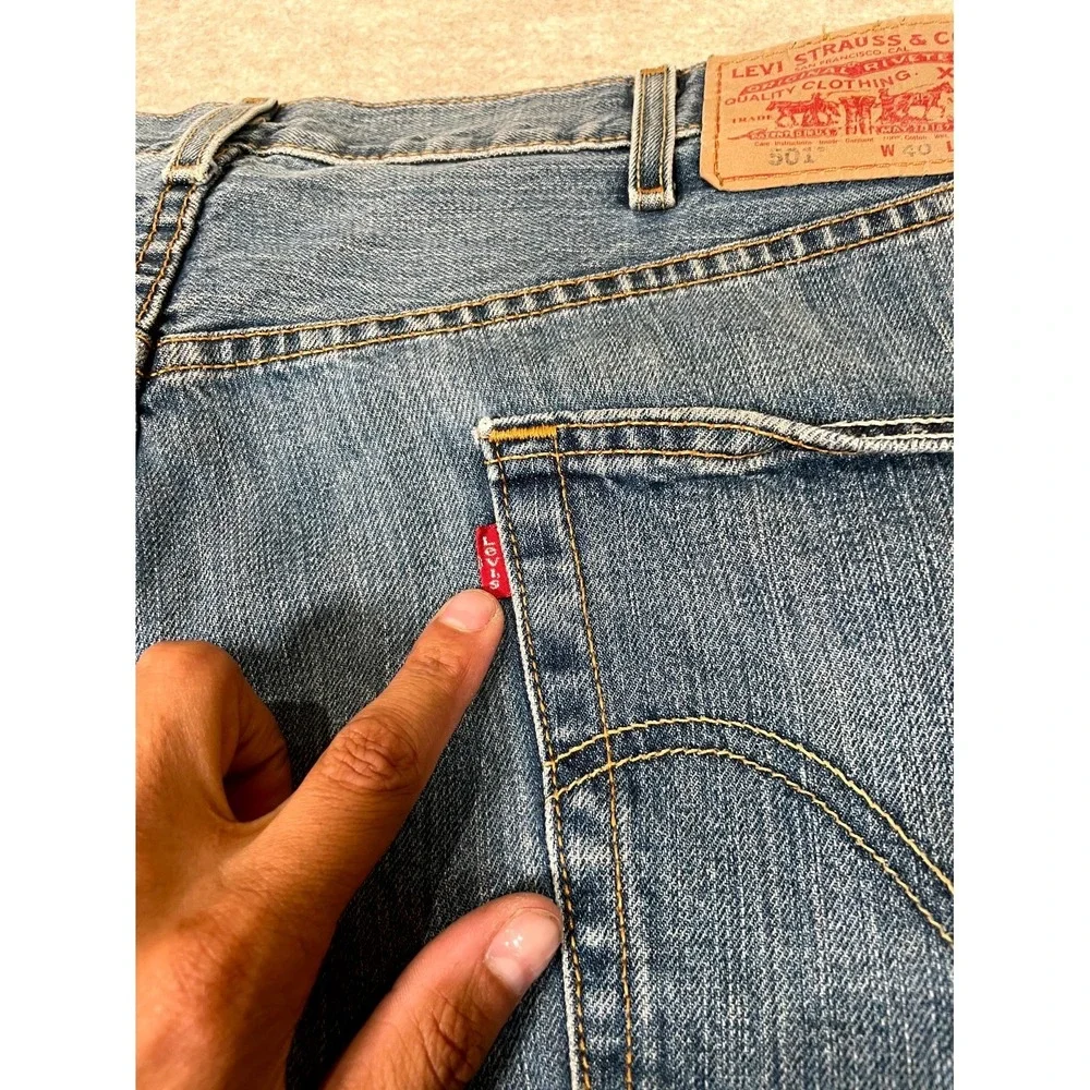 Levis 501 Original Fit Jeans Mens 40x30 Blue Denim Cotton High Rise Straight Leg